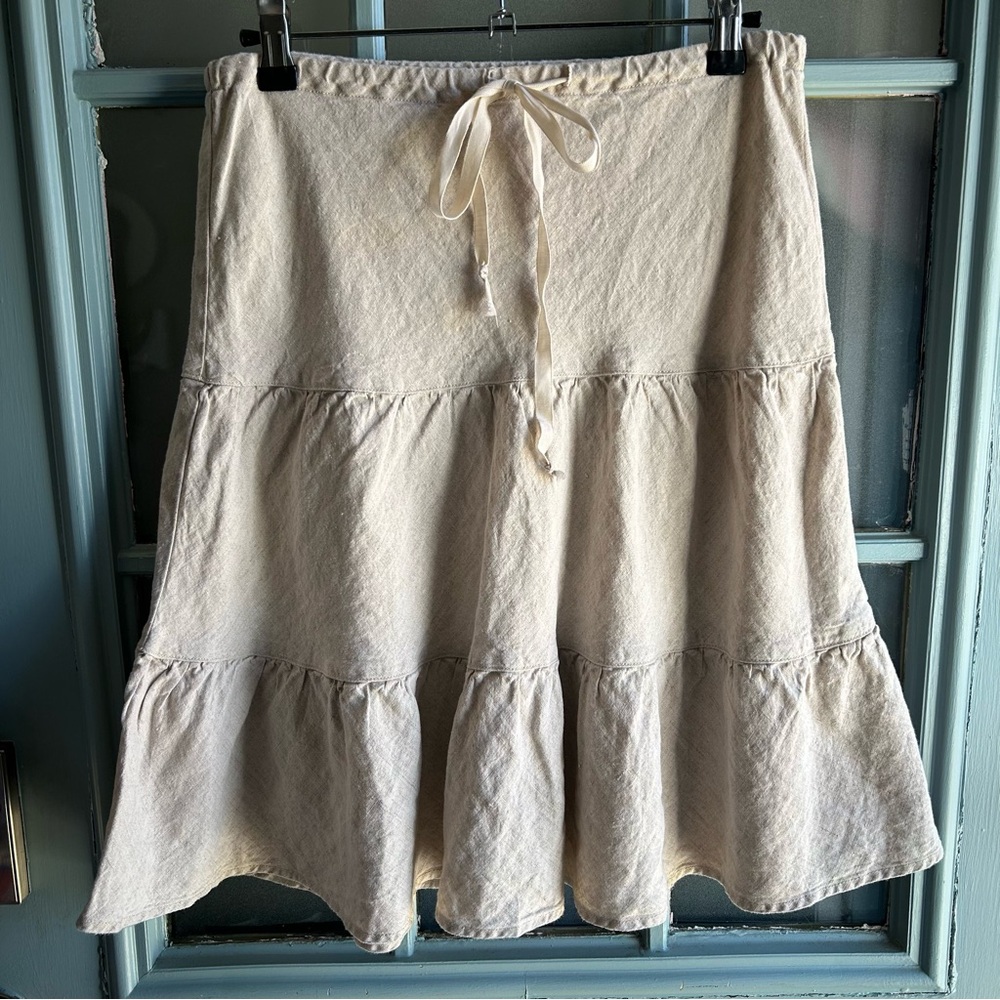 Allen Allen Linen Midi Tiered Casual Spring Summer A-Line Knee Length Skirt S